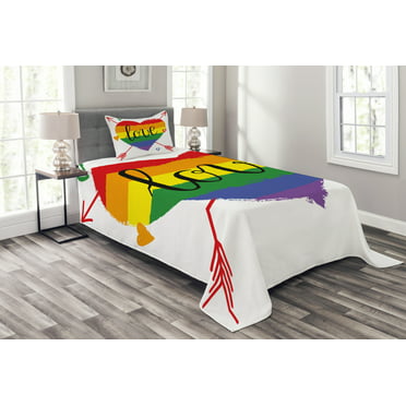 Love Always Wins Phrase Print Details about   Pride Quilted Bedspread & Pillow Shams Set